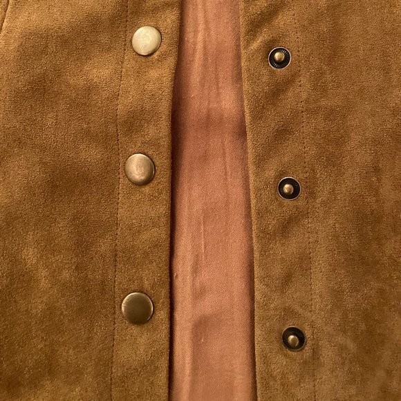 Honey Punch Faux Suede Mini Skirt Button Front Tan Camel Size S - Picture 3 of 5